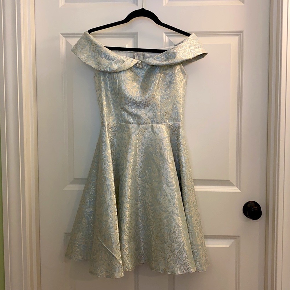 Vintage fifties 50’s off shoulder brocade dress